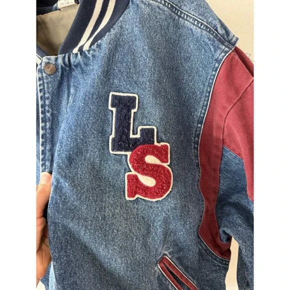 Vtg 80s 90s Levi's Denim Varsity Jacket Medium Sports Letterman Jean Blue - Picture 3 of 6